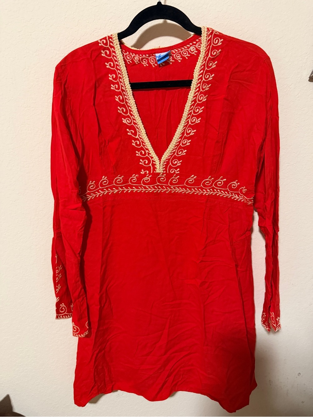 Red Embroidered V-Neck Tunic
